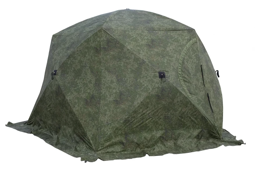 Палатка зимняя ЧУМ 3 (трехслойная, пиксель с выводом под трубу и навесом)