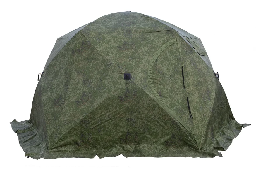 Палатка зимняя ЧУМ 2 (трехслойная, пиксель с выводом под трубу и навесом)